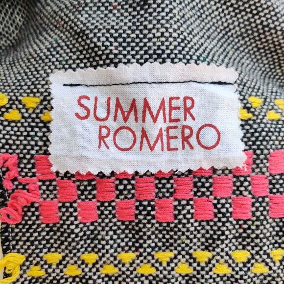 Summer Romero Convertible Fringe Vest/Shawl One Size Gray Black Embroidered - Picture 6 of 12